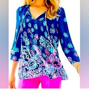 Lilly Pulitzer Blue and Pink Floral Top